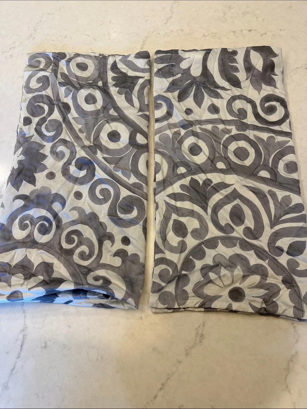 2 Pottery Barn Gray and White Silk Cotton Pillow covers